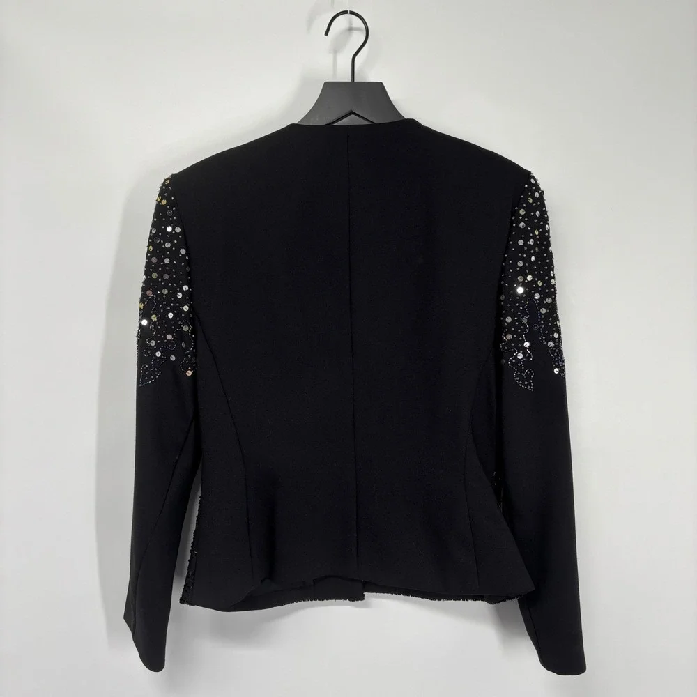 Stenay Sequin Beaded Jacket Womens 6 Black Gold Silver Evening Formal Vintage